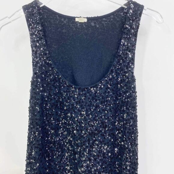 J CREW Black Sleeveless Scoop Neck Sequin Embellished Tank Top - Picture 2 of 8